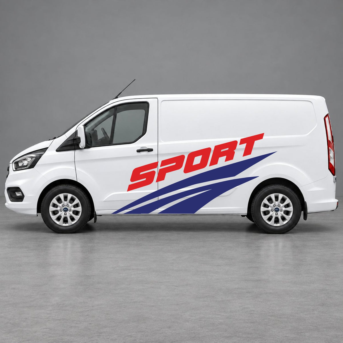 Ford Transit Custom Sport Twin Stripe Side Graphics in Navy Blue & Red