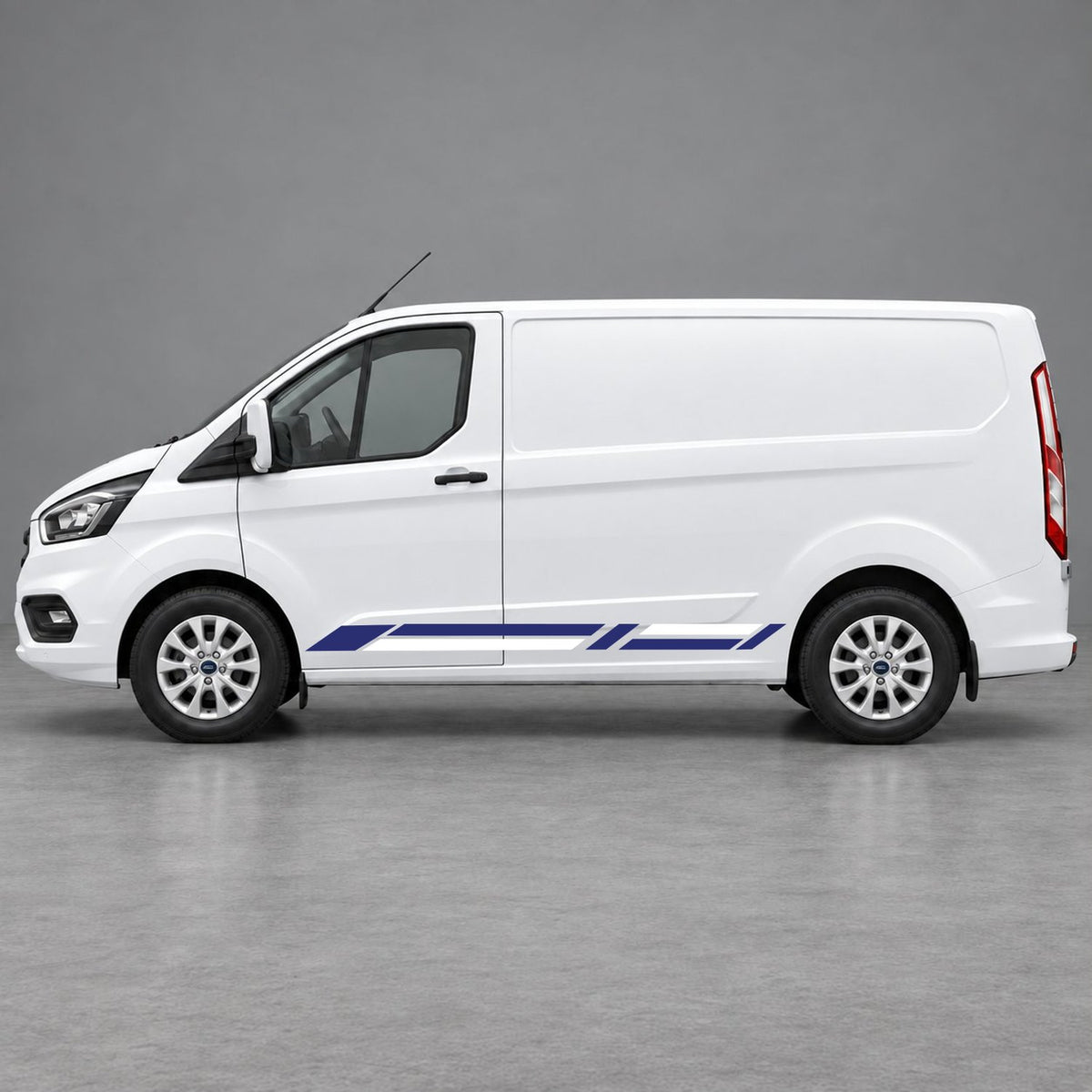 Ford Transit Custom Geometric Lower Side Stripes in Navy Blue & White