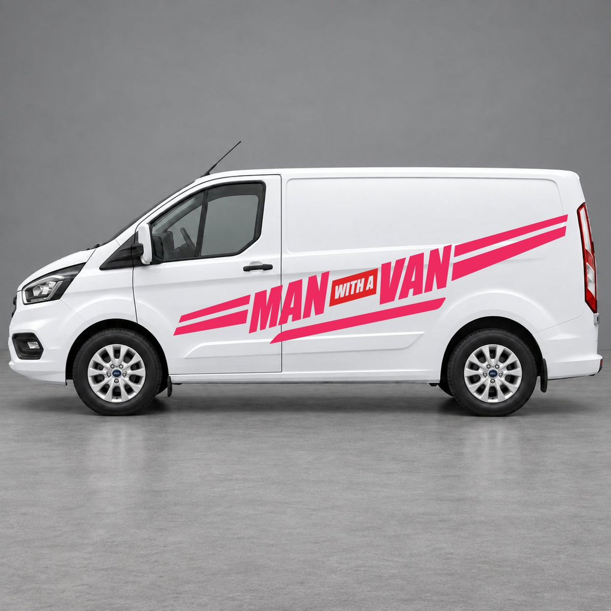 Ford Transit Custom Man with a Van Side Stripes in Pink & Red