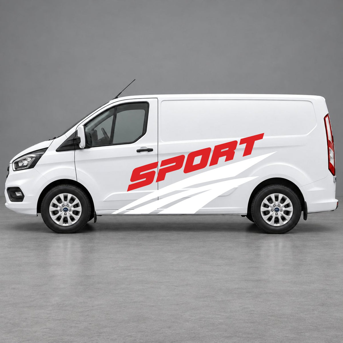 Ford Transit Custom Sport Twin Stripe Side Graphics in White & Red