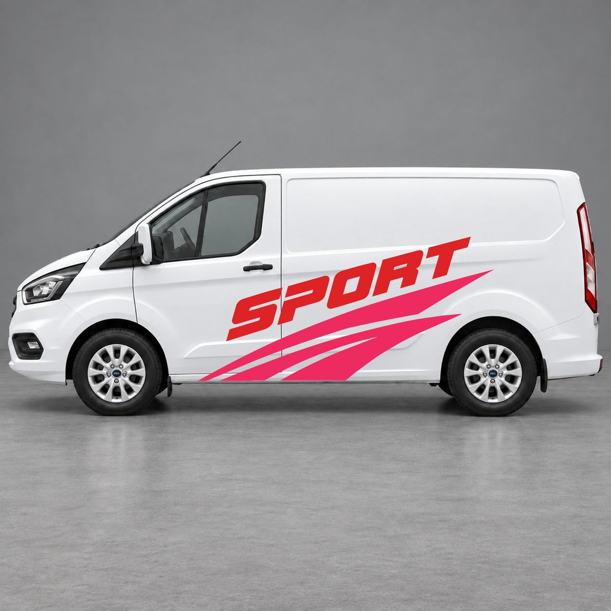 Ford Transit Custom Sport Twin Stripe Side Graphics in Pink & Red