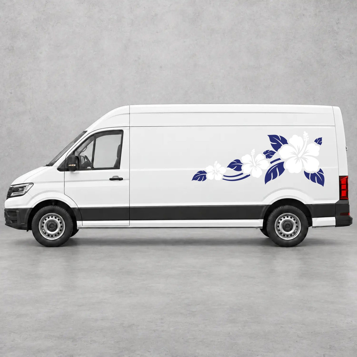 VW Crafter Hibiscus Flower Trail Side Graphics in Navy Blue & White
