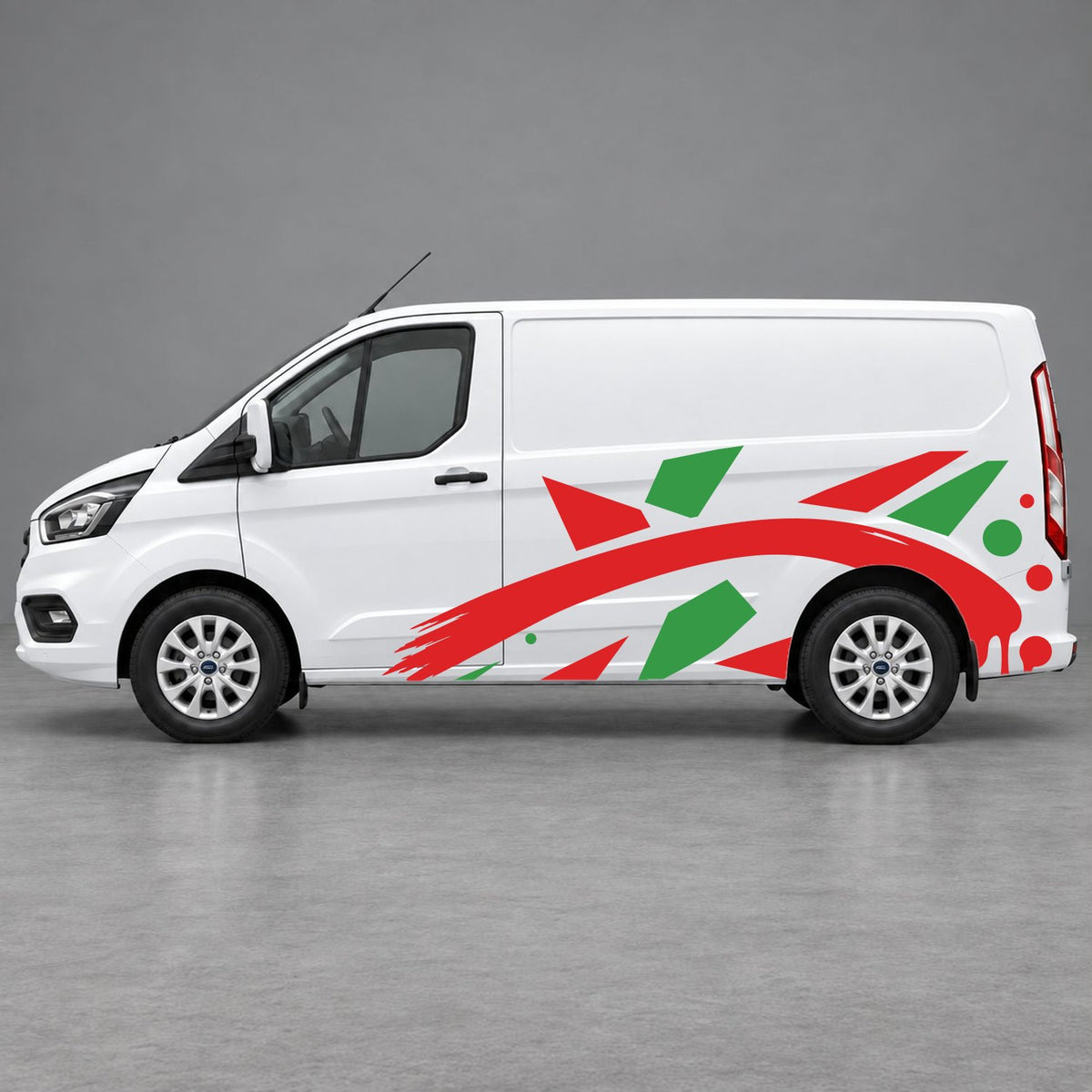 Ford Transit Custom Abstract Geometric Splash Side Graphics in Green & Red