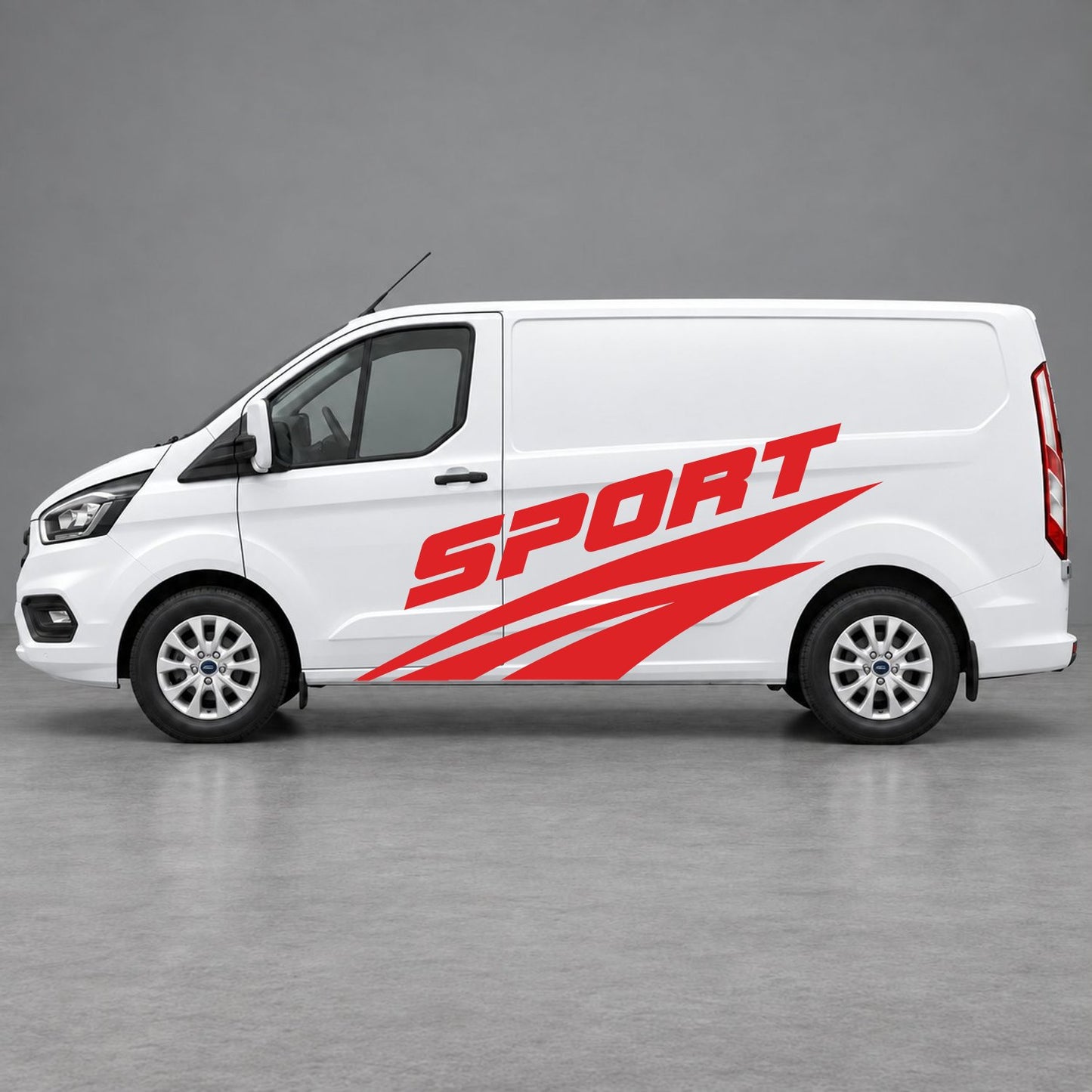 Ford Transit Custom Sport Twin Stripe Side Graphics in Red & Red