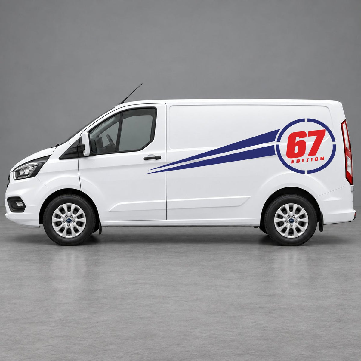 Ford Transit Custom Personalised Number Edition Side Stripes in Navy Blue & Red