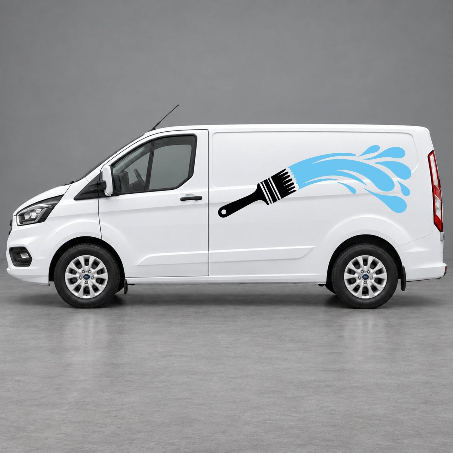 Ford Transit Custom Paintbrush Swoosh Side Graphics in Black & Light Blue