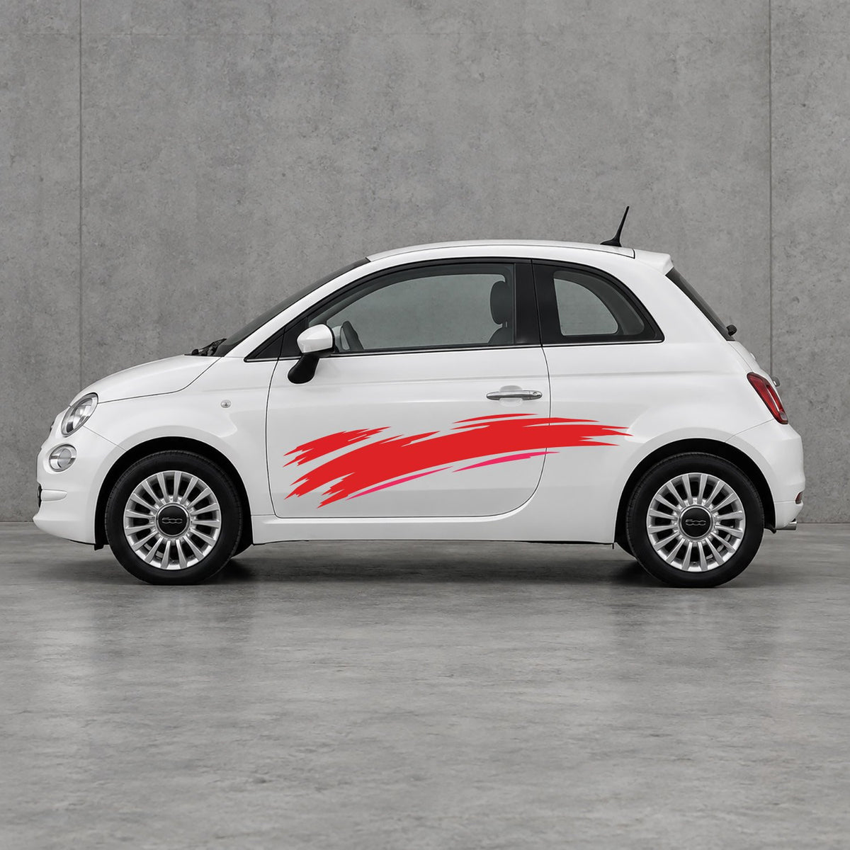 Fiat 500 Italian Red Brush Side Graphics Kit - Pair Supplied in Pink & Red