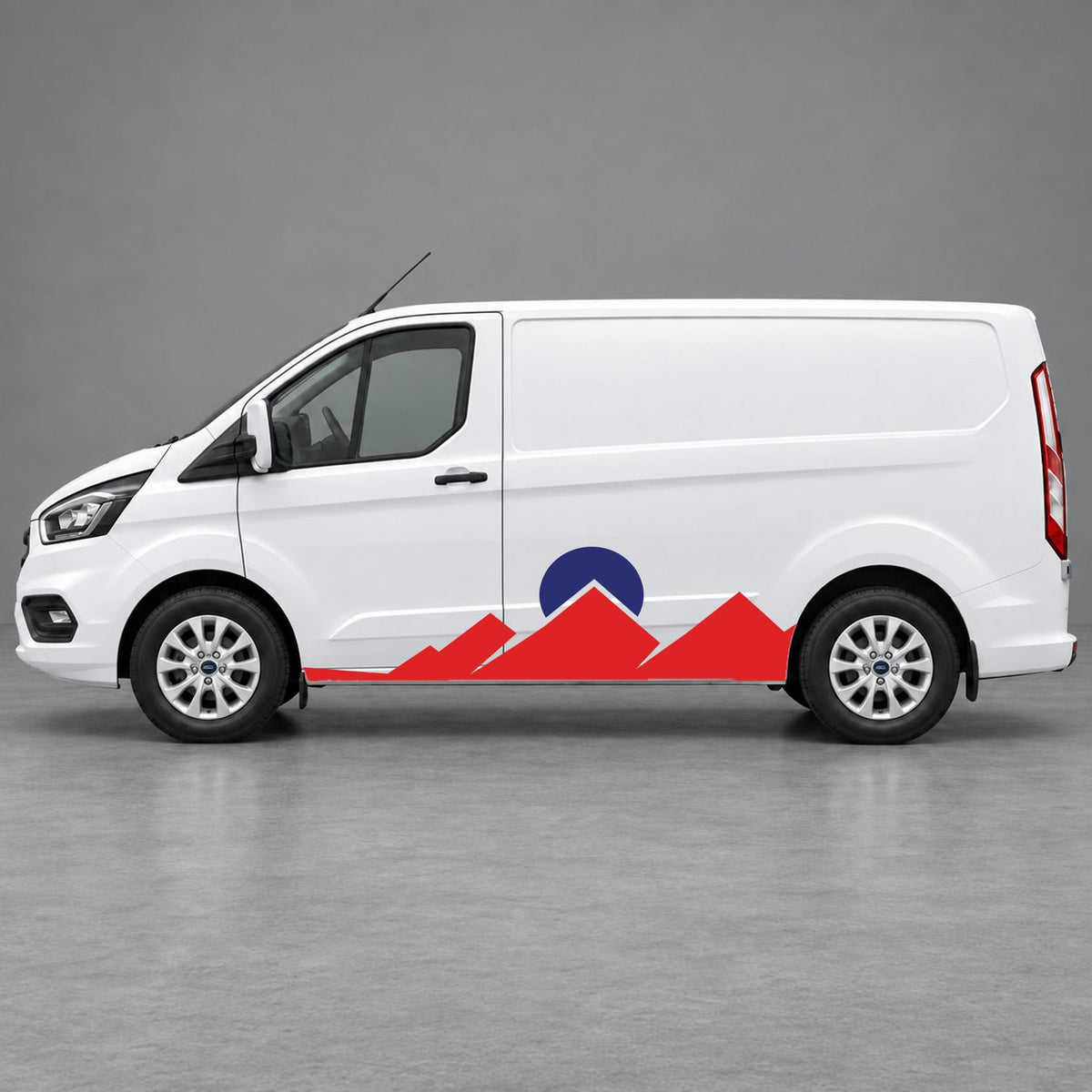 Ford Transit Custom Minimal Mountain Peak Side Graphics in Red & Navy Blue