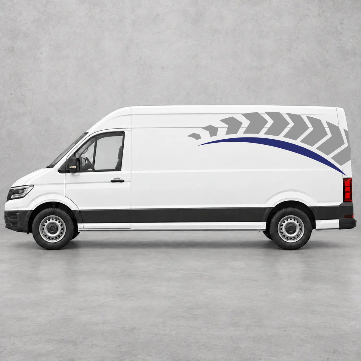 VW Crafter Chevron Track Side Graphics in Grey & Navy Blue