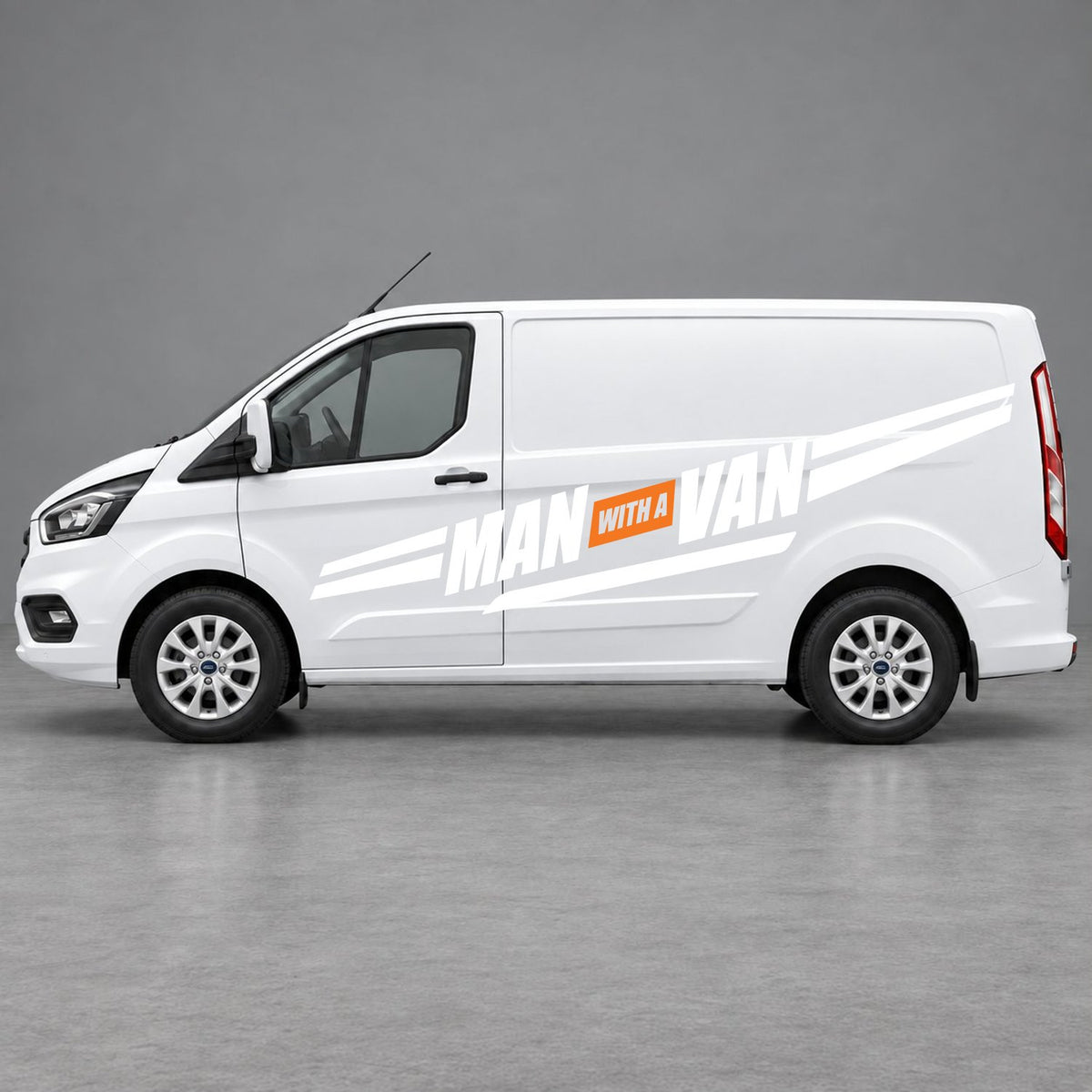 Ford Transit Custom Man with a Van Side Stripes in White & Orange