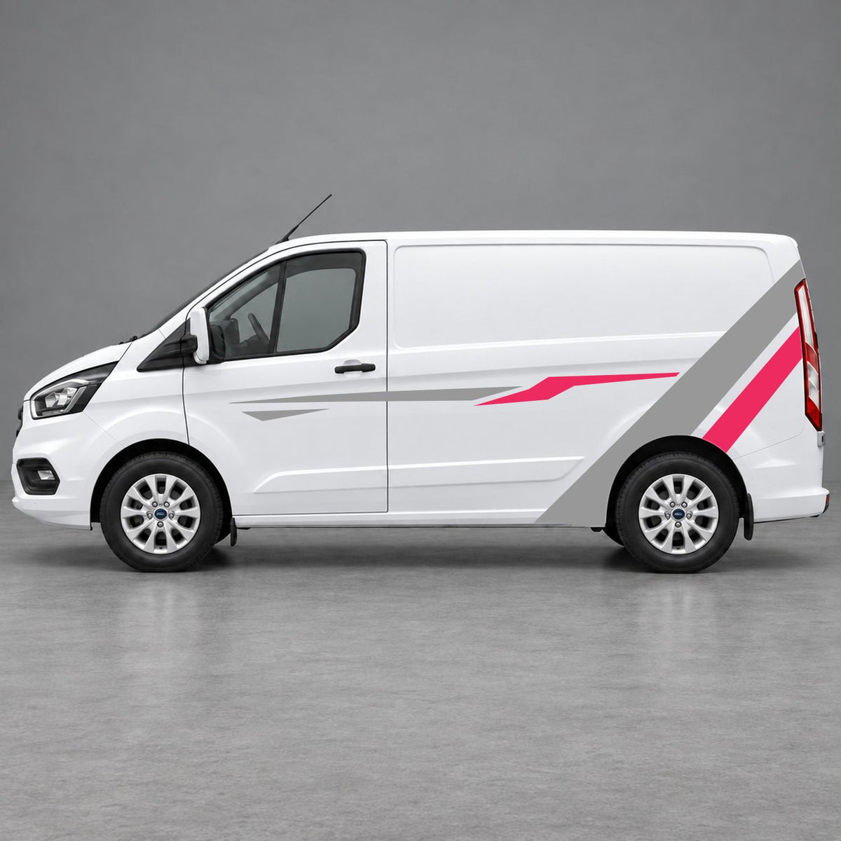 Ford Transit Custom Bold Rear Diagonal Side Stripes in Grey & Pink