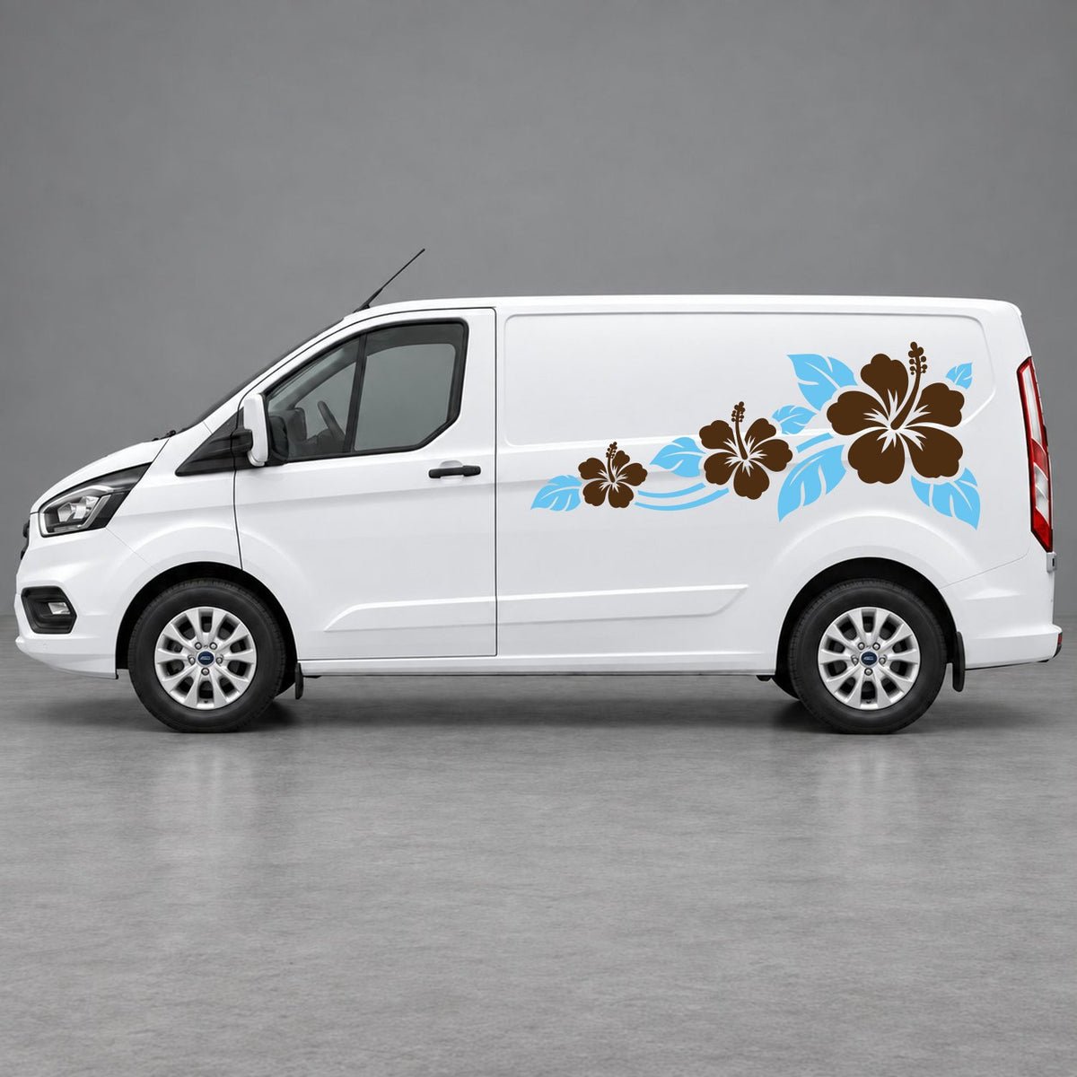 Ford Transit Custom Hibiscus Flower Trail Side Graphics in Light Blue & Brown
