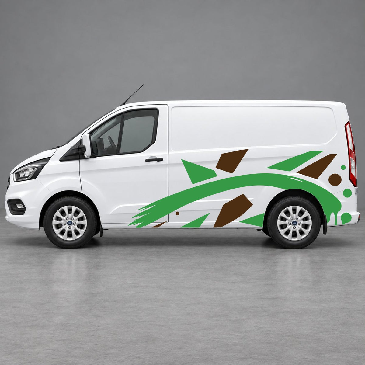 Ford Transit Custom Abstract Geometric Splash Side Graphics in Brown & Green