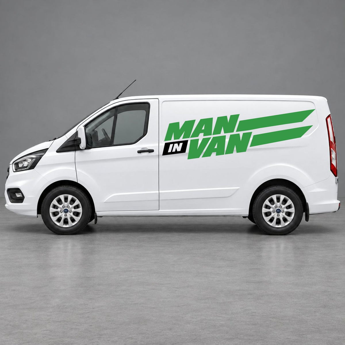 Ford Transit Custom Man in Van Side Stripes in Green & Black