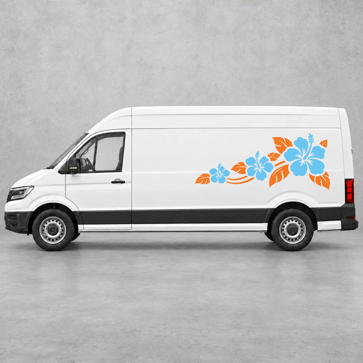 VW Crafter Hibiscus Flower Trail Side Graphics in Orange & Light Blue