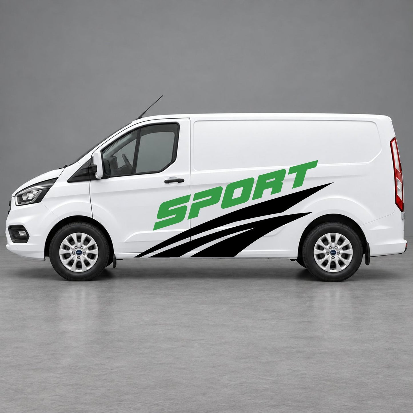 Ford Transit Custom Sport Twin Stripe Side Graphics in Black & Green