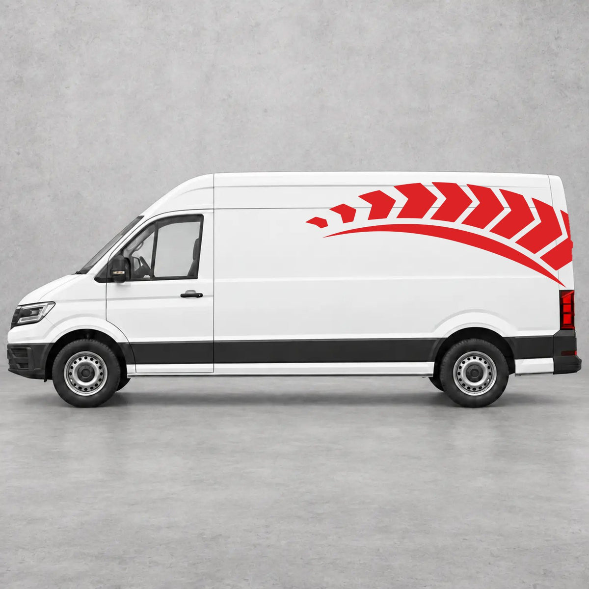 VW Crafter Chevron Track Side Graphics in Red & Red