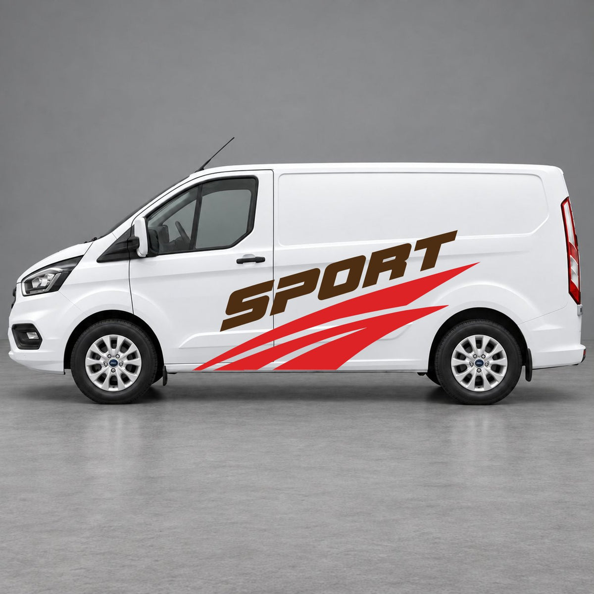 Ford Transit Custom Sport Twin Stripe Side Graphics in Red & Brown
