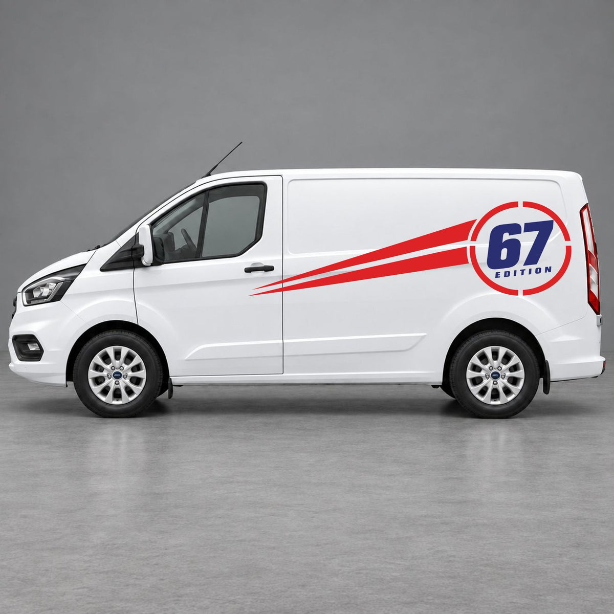 Ford Transit Custom Personalised Number Edition Side Stripes in Red & Navy Blue
