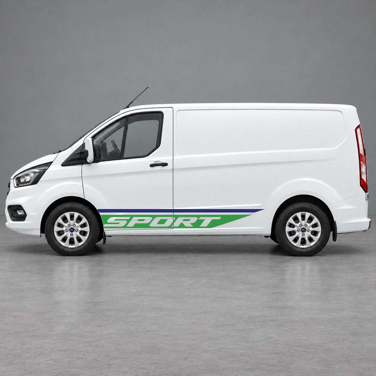 Ford Transit Custom Sport Swoosh Lower Side Stripes in Navy Blue & Green