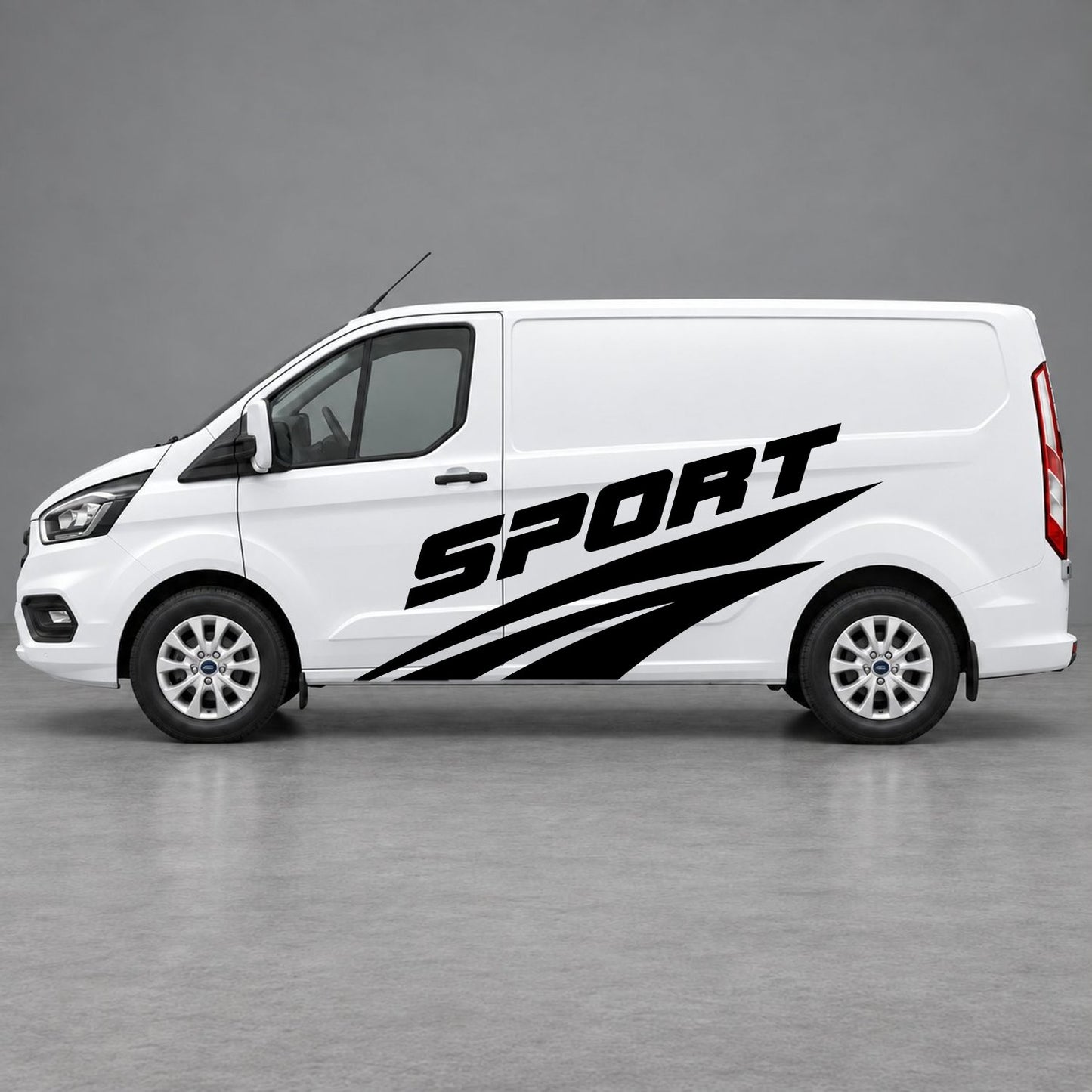 Ford Transit Custom Sport Twin Stripe Side Graphics in Black & Black
