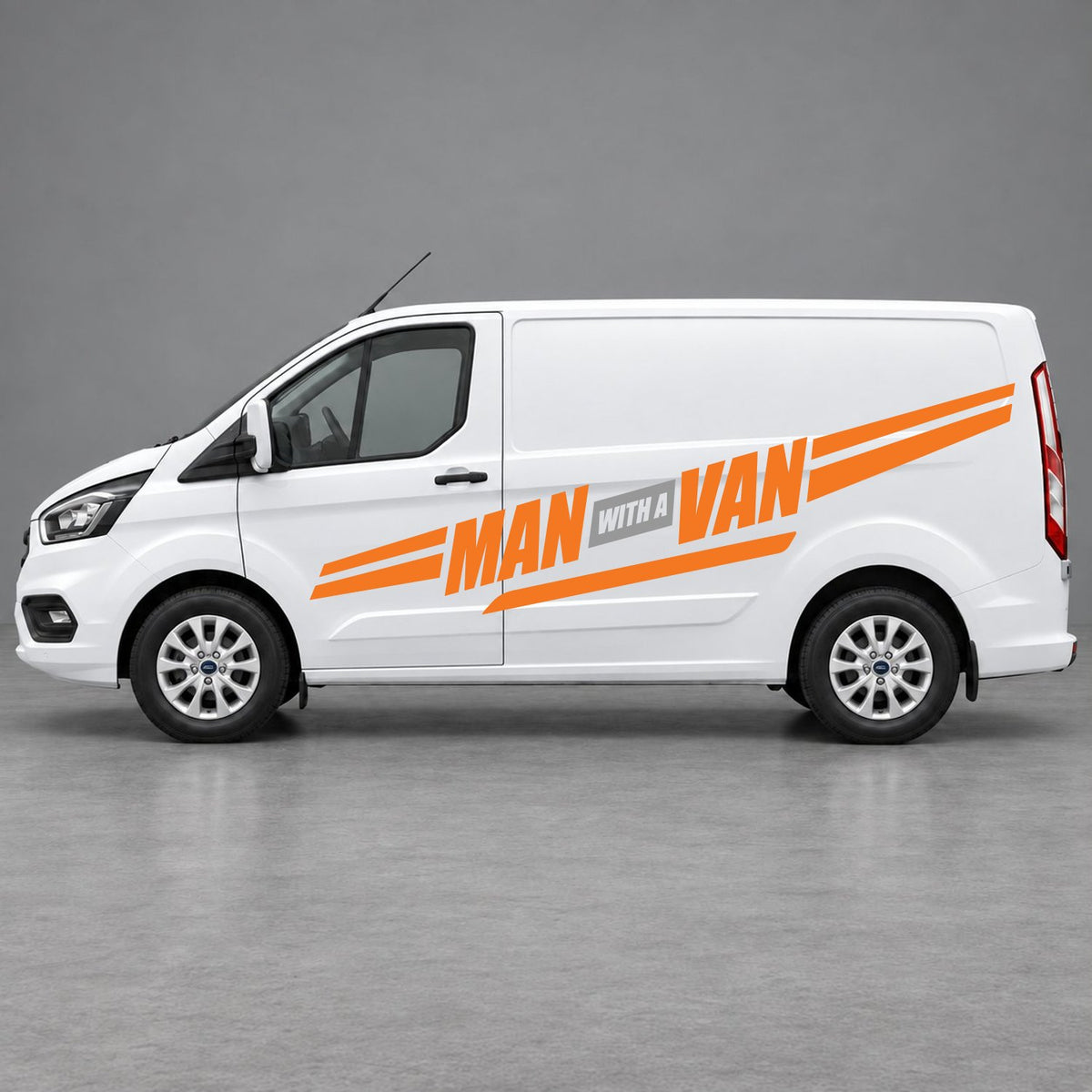 Ford Transit Custom Man with a Van Side Stripes in Orange & Grey