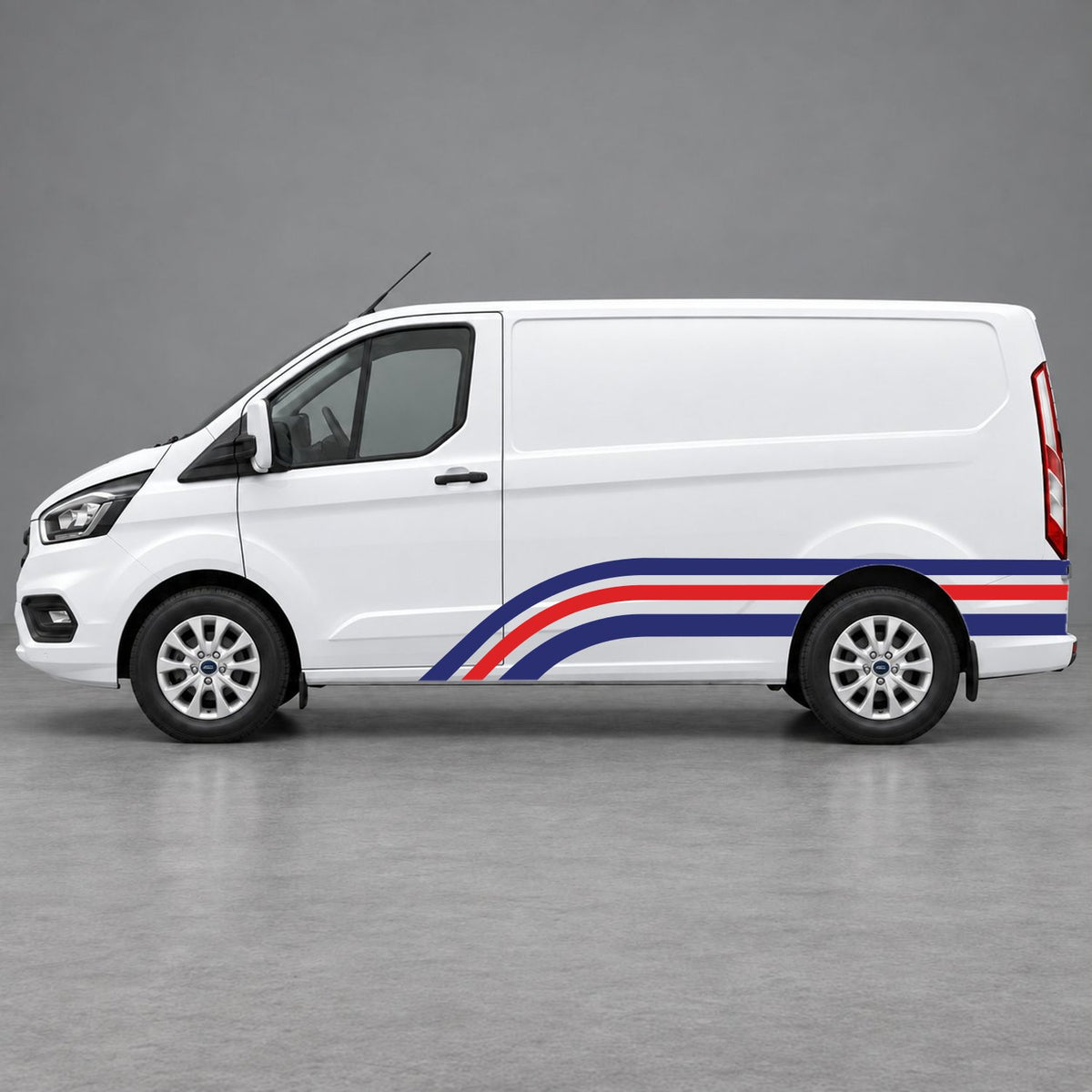 Ford Transit Custom Retro Triple-Arch Side Stripes in Navy Blue & Red