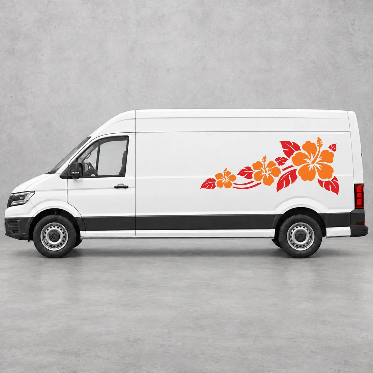 VW Crafter Hibiscus Flower Trail Side Graphics in Red & Orange