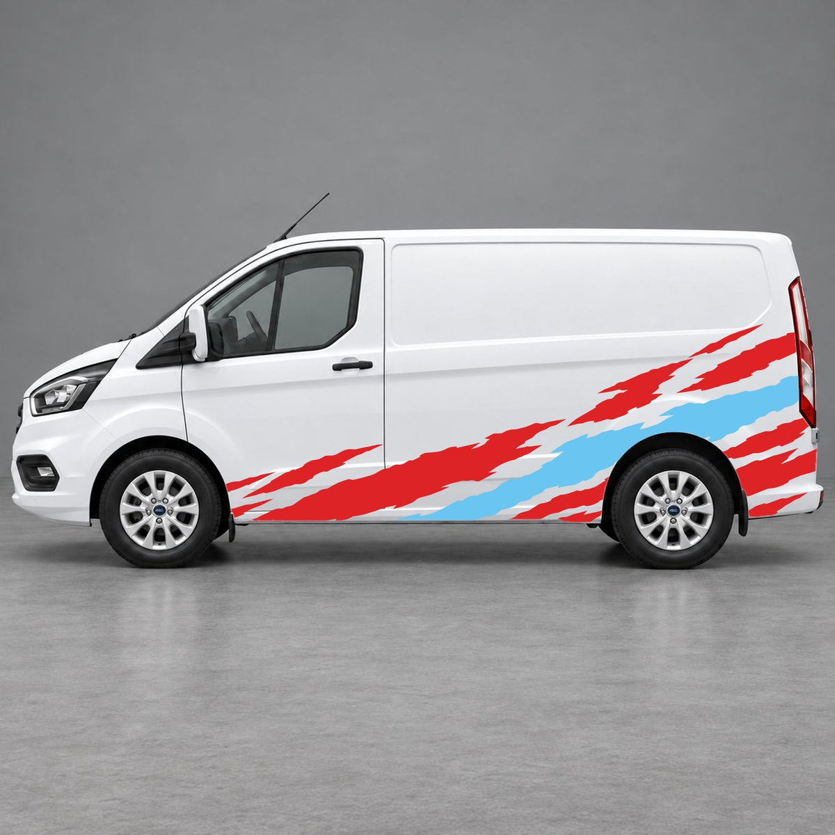 Ford Transit Custom Claw Scratch Side Graphics in Red & Light Blue