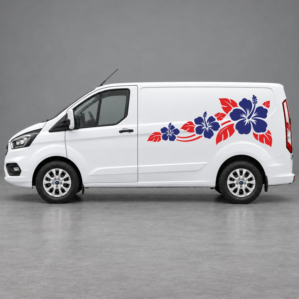 Ford Transit Custom Hibiscus Flower Trail Side Graphics in Red & Navy Blue