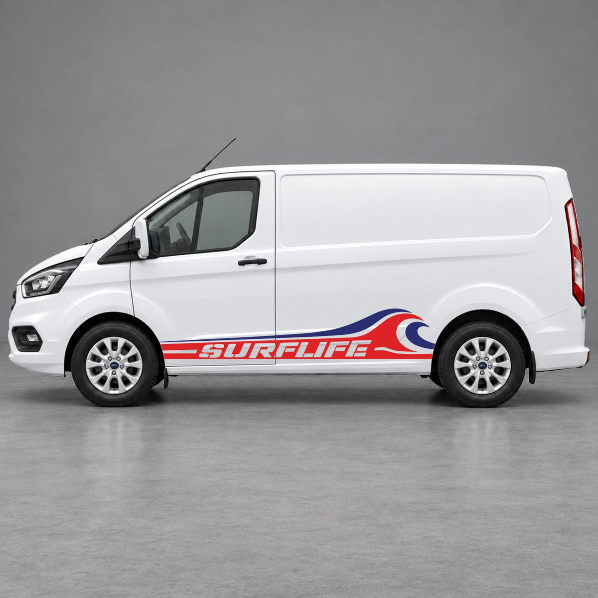 Ford Transit Custom Surflife Wave Side Stripes in Red & Navy Blue