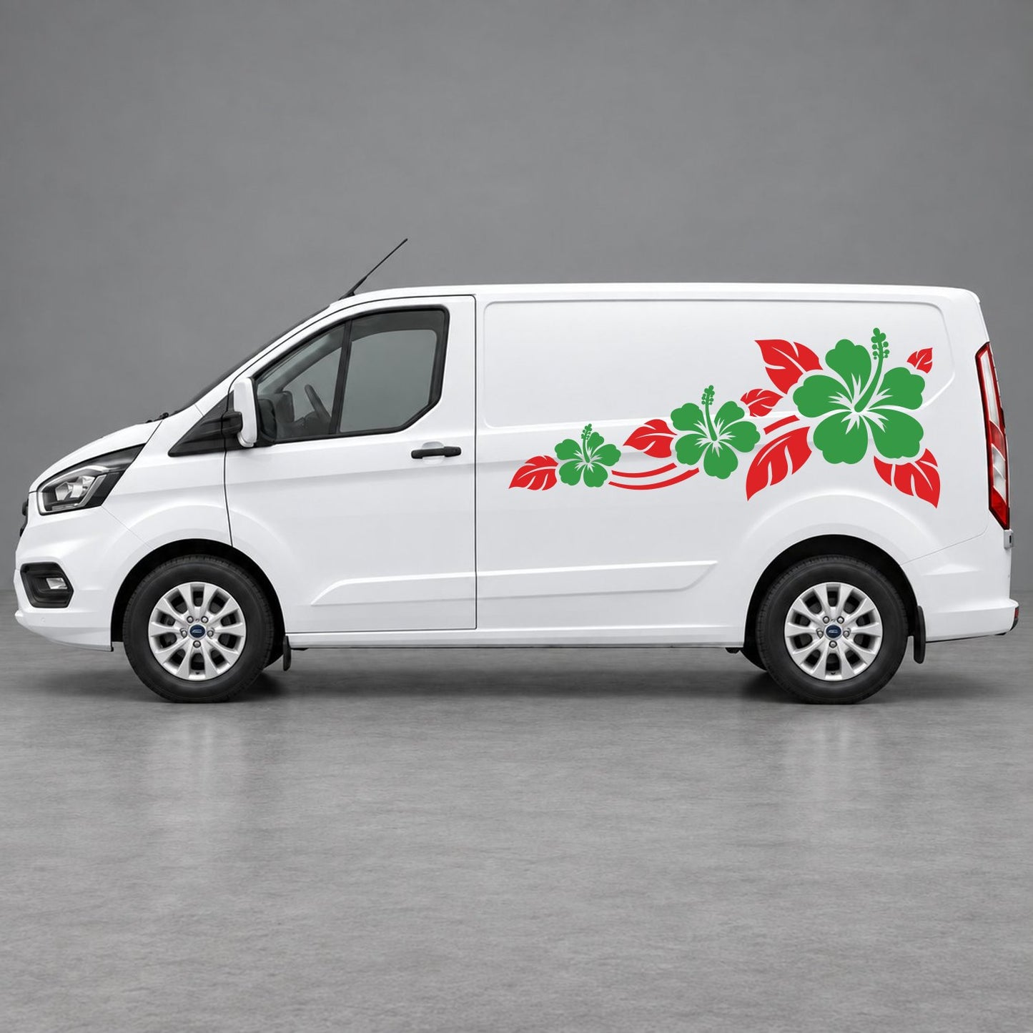 Ford Transit Custom Hibiscus Flower Trail Side Graphics in Red & Green