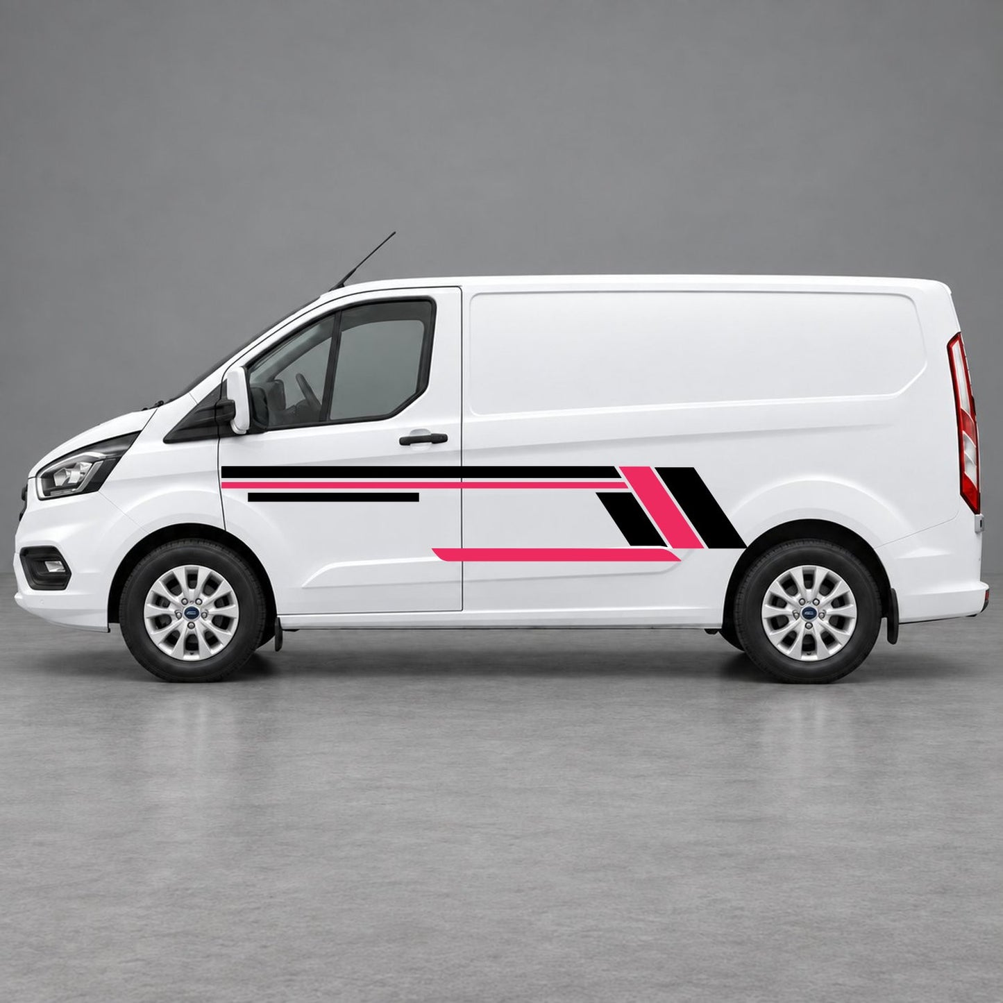 Ford Transit Custom Geometric Outline Side Stripes in Black & Pink