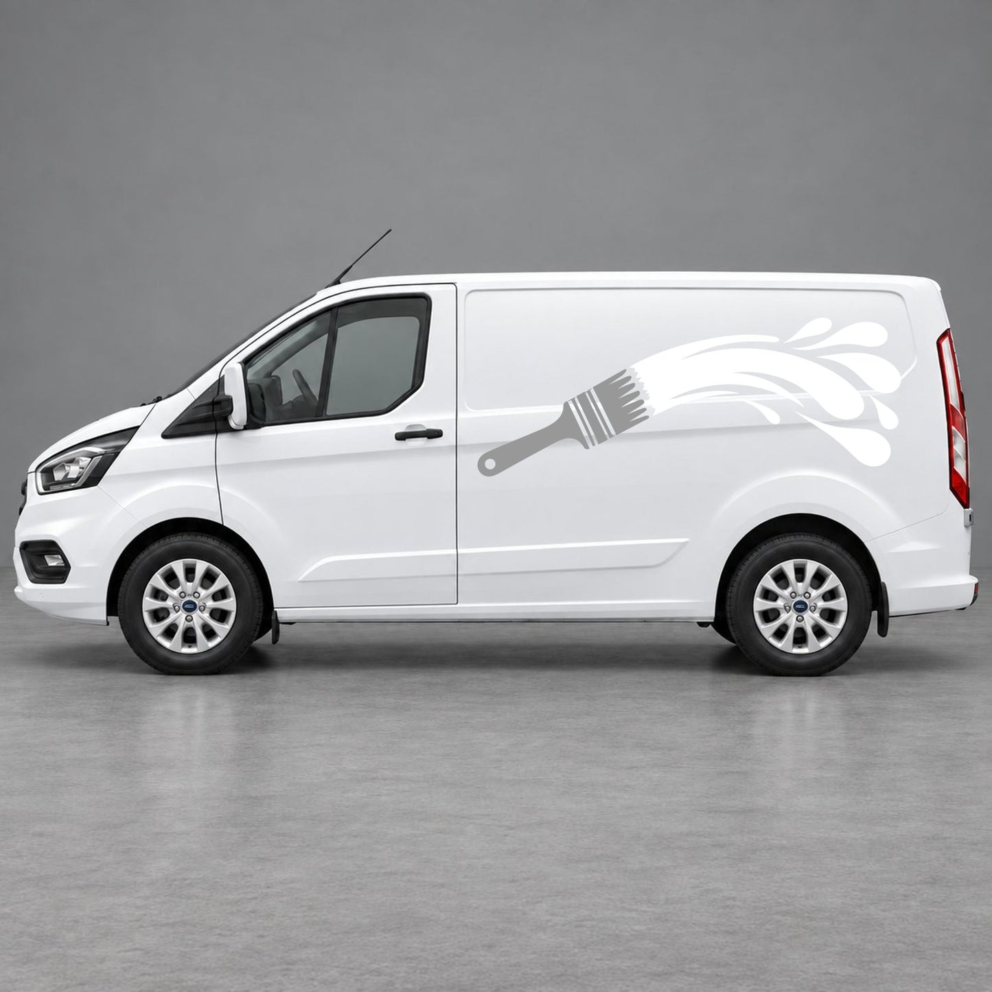 Ford Transit Custom Paintbrush Swoosh Side Graphics in Grey & White