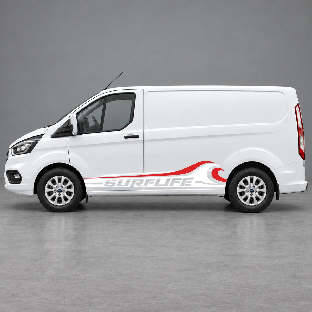 Ford Transit Custom Surflife Wave Side Stripes in White & Red