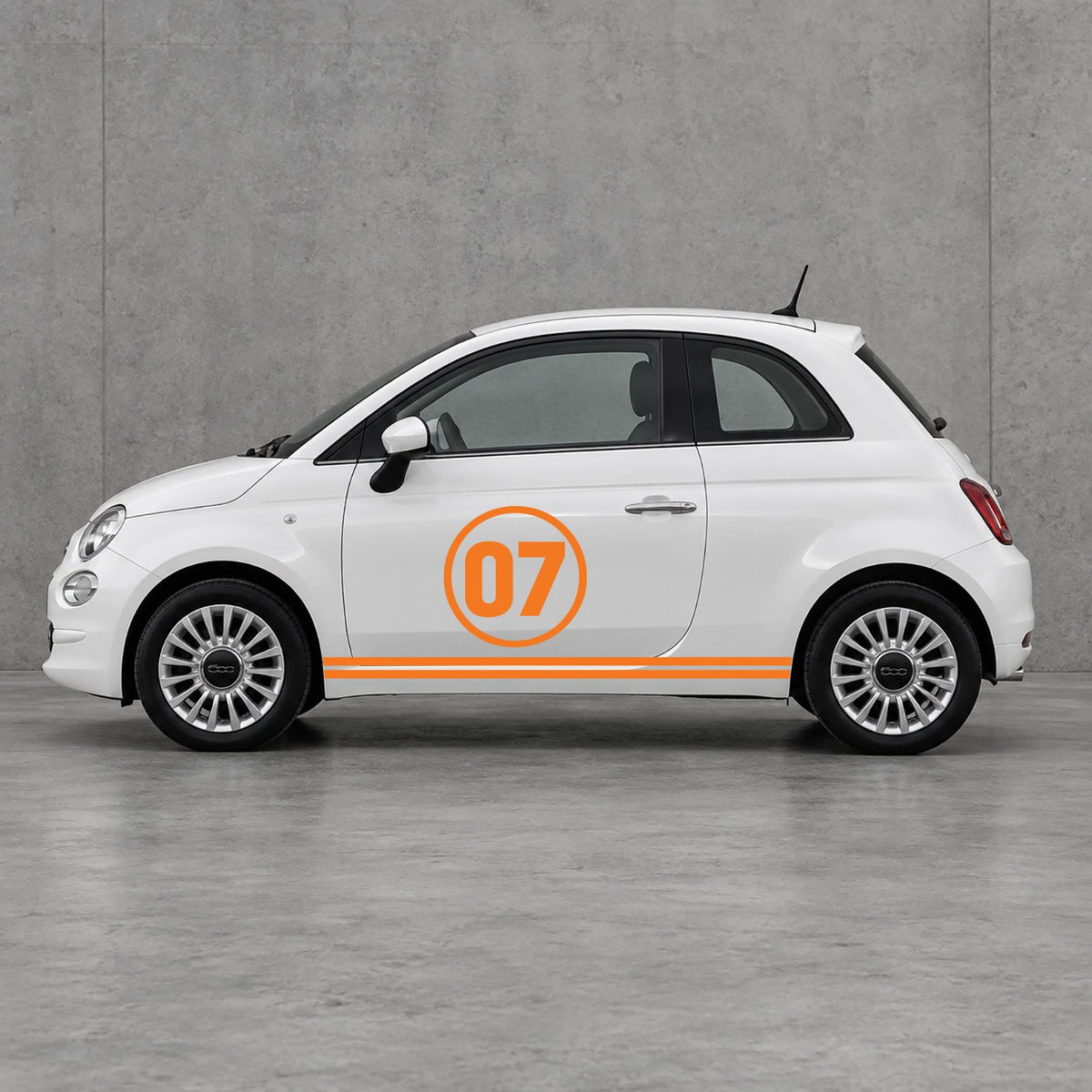 Fiat 500 Choose Your Number Racing Stripes Kit - Pair Supplied in Orange