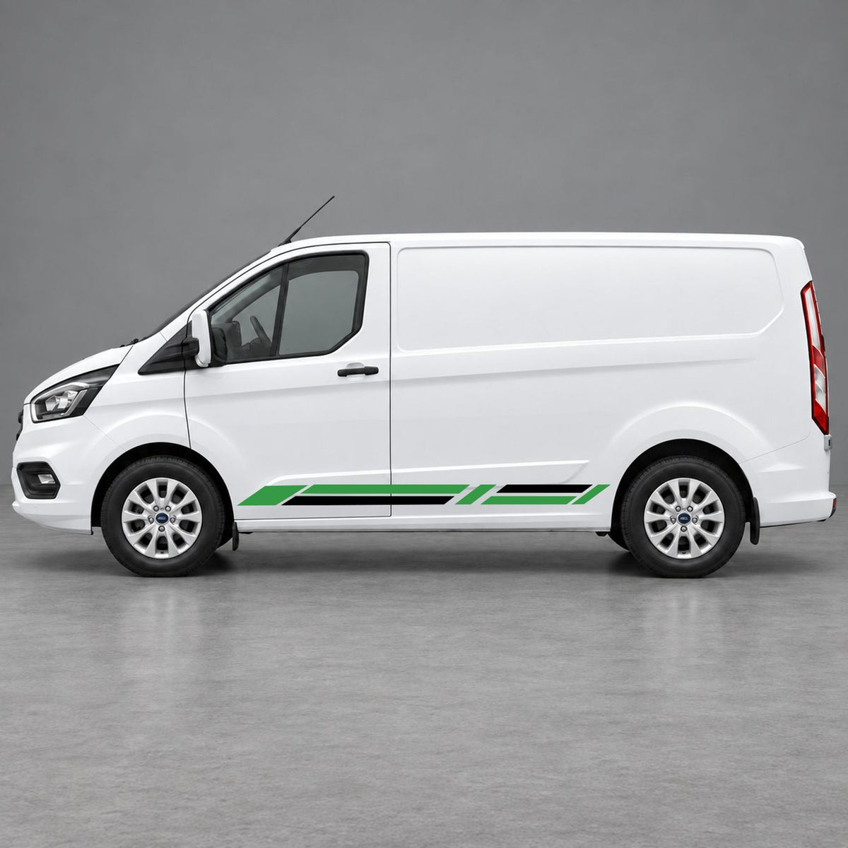Ford Transit Custom Geometric Lower Side Stripes in Green & Black