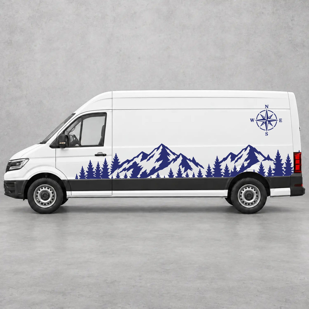 VW Crafter Mountain Forest & Compass Side Graphics in Navy Blue