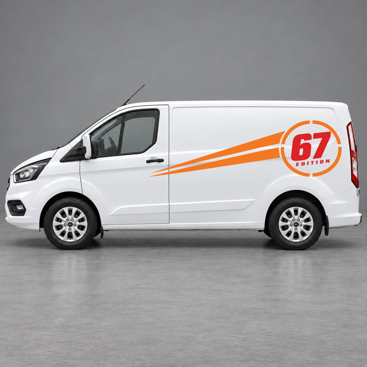 Ford Transit Custom Personalised Number Edition Side Stripes in Orange & Red