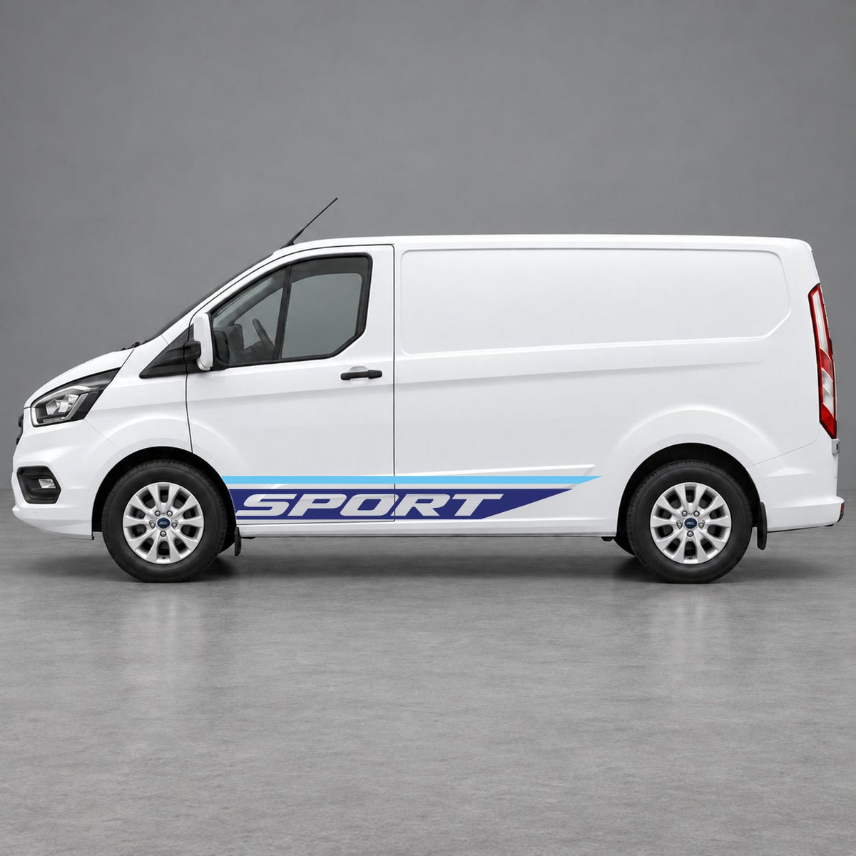 Ford Transit Custom Sport Swoosh Lower Side Stripes in Light Blue & Navy Blue
