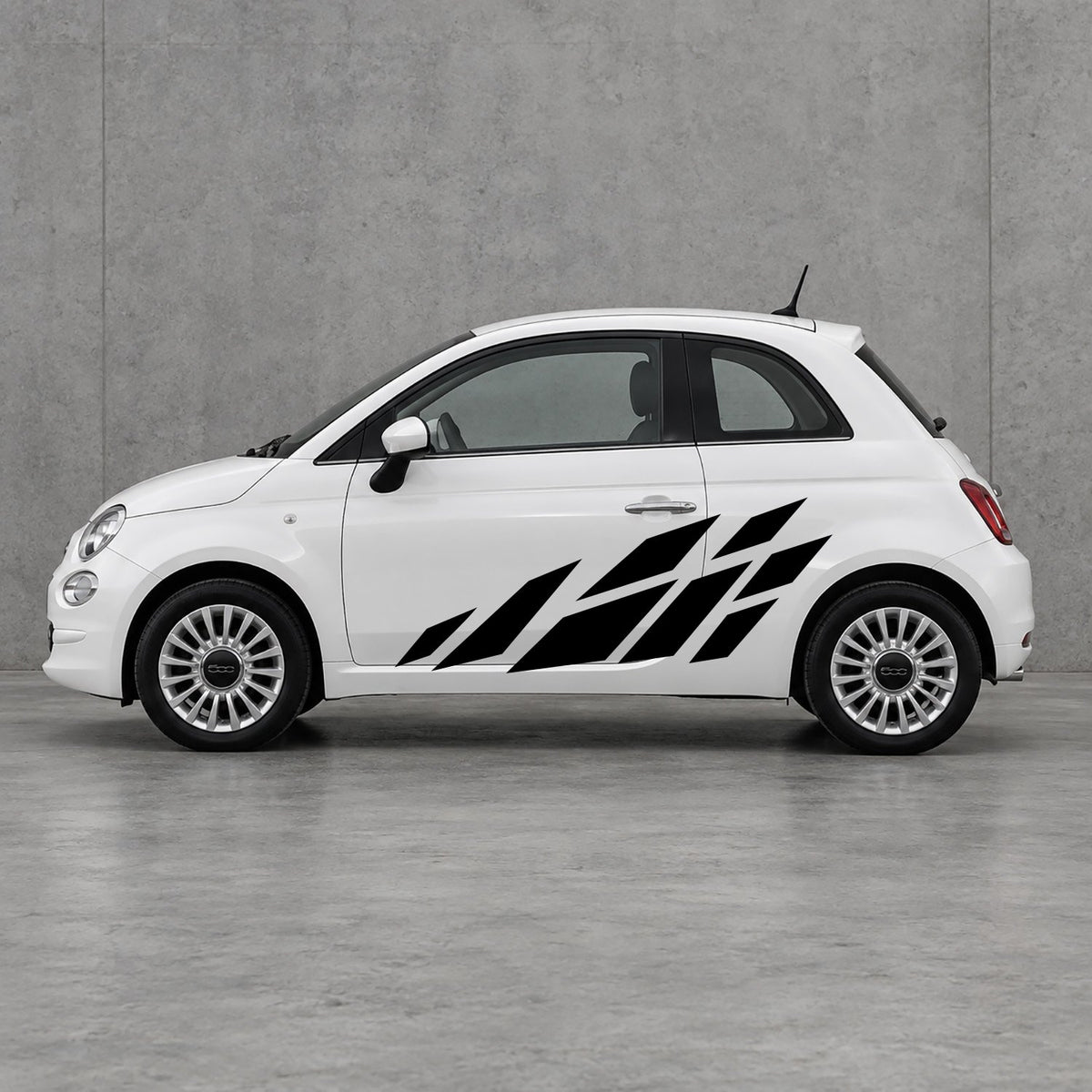 Fiat 500 Racing Flag Side Graphics Kit - Pair Supplied in Black & Black