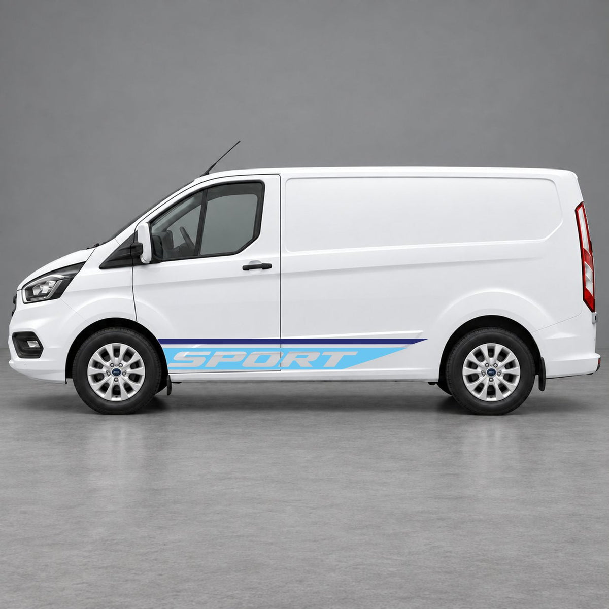 Ford Transit Custom Sport Swoosh Lower Side Stripes in Navy Blue & Light Blue