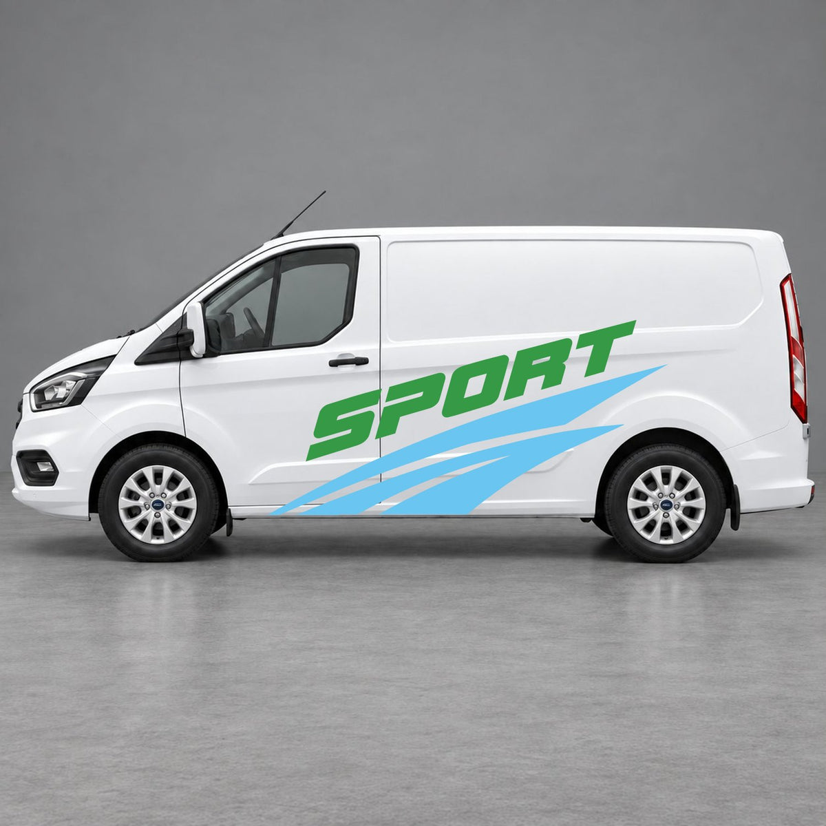 Ford Transit Custom Sport Twin Stripe Side Graphics in Light Blue & Green