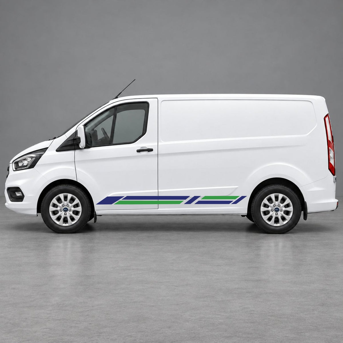 Ford Transit Custom Geometric Lower Side Stripes in Navy Blue & Green