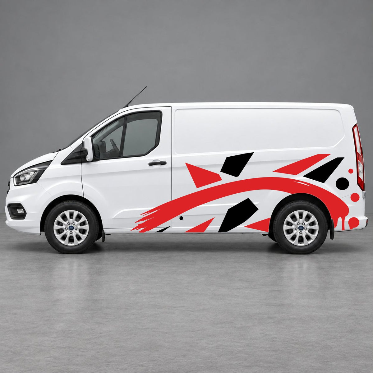 Ford Transit Custom Abstract Geometric Splash Side Graphics in Black & Red
