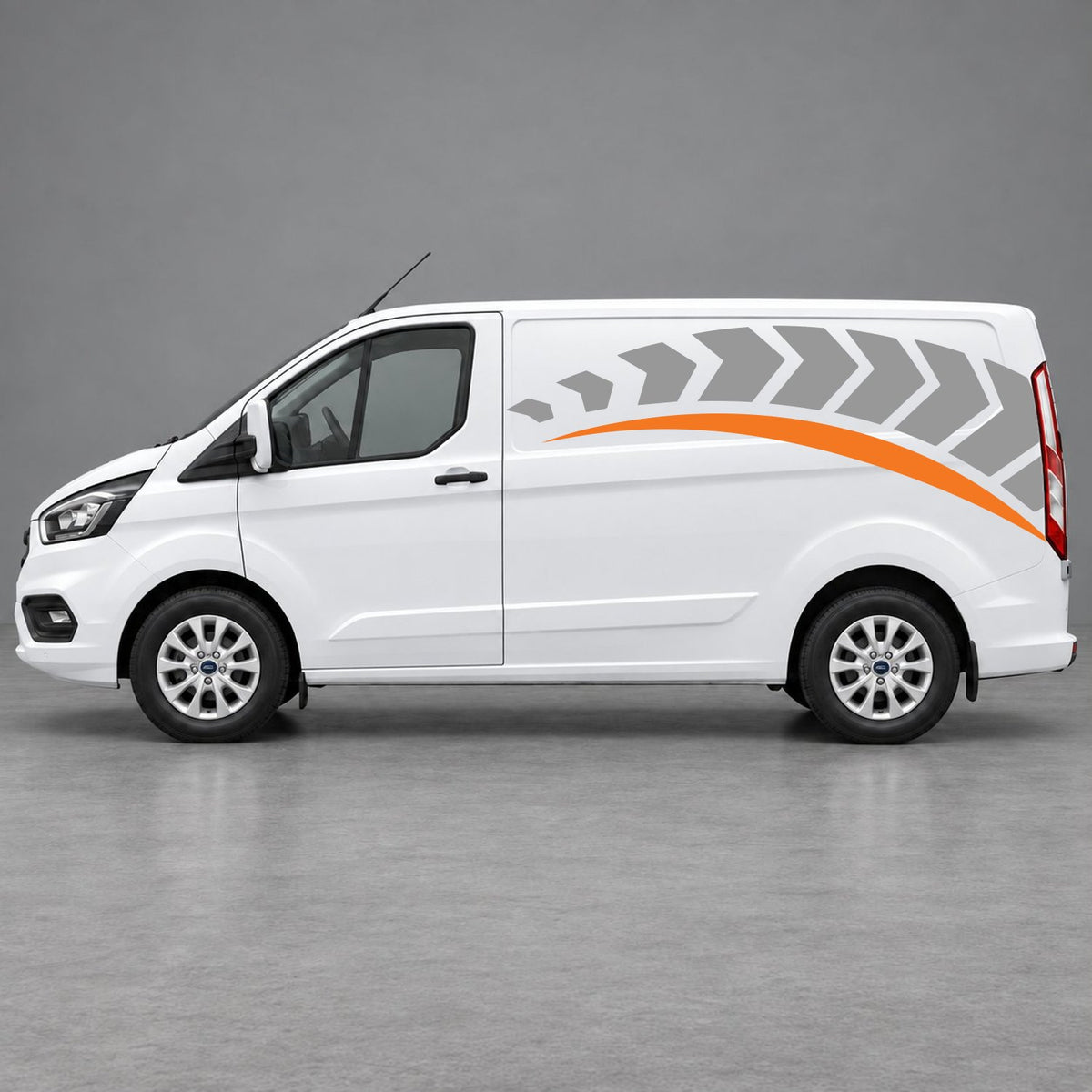 Ford Transit Custom Chevron Track Side Graphics in Grey & Orange