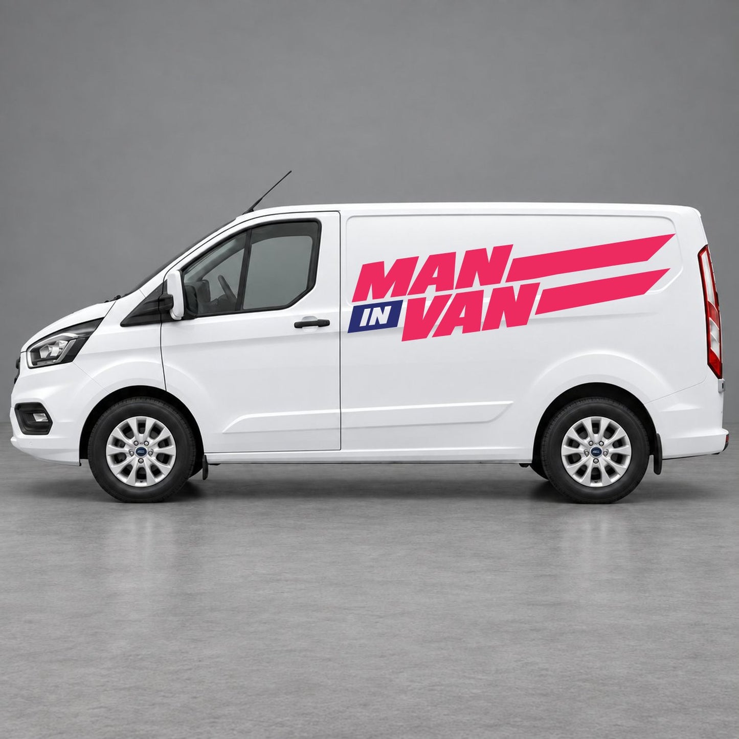 Ford Transit Custom Man in Van Side Stripes in Pink & Navy Blue