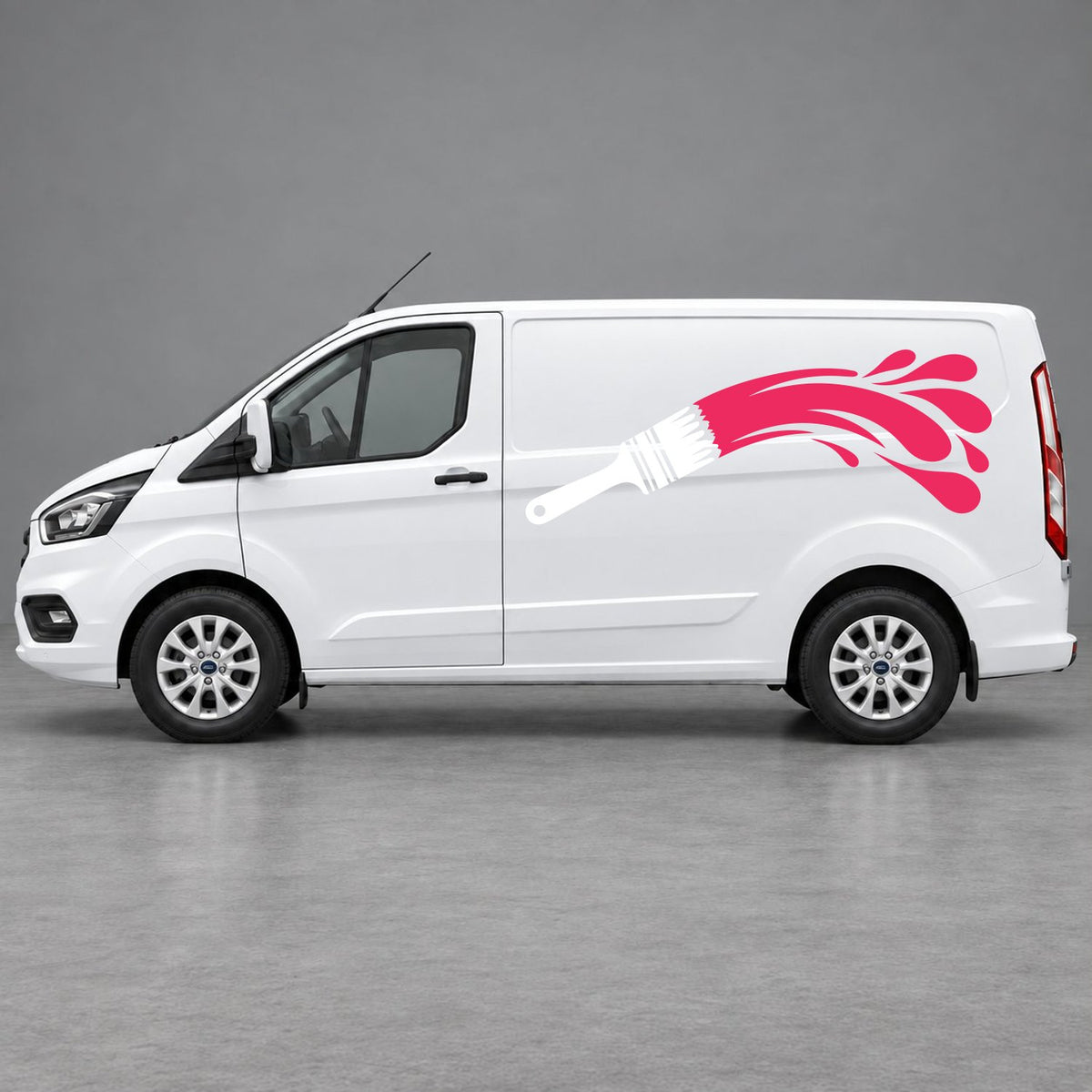Ford Transit Custom Paintbrush Swoosh Side Graphics in White & Pink