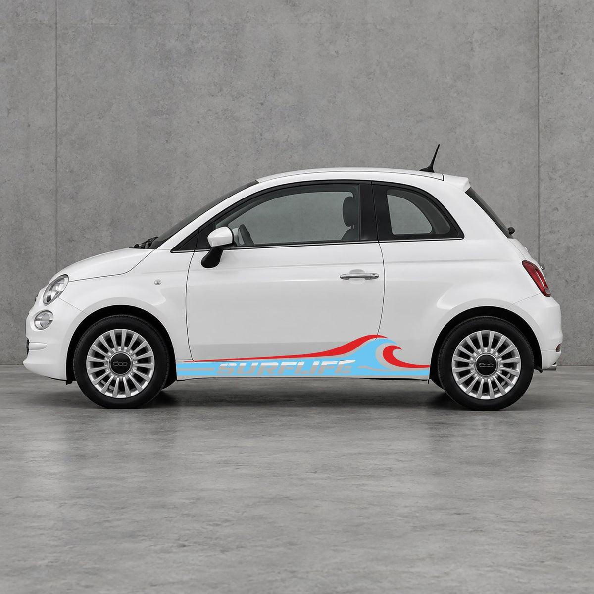 Fiat 500 Surf Life Side Stripes Kit - Pair Supplied in Light Blue & Red