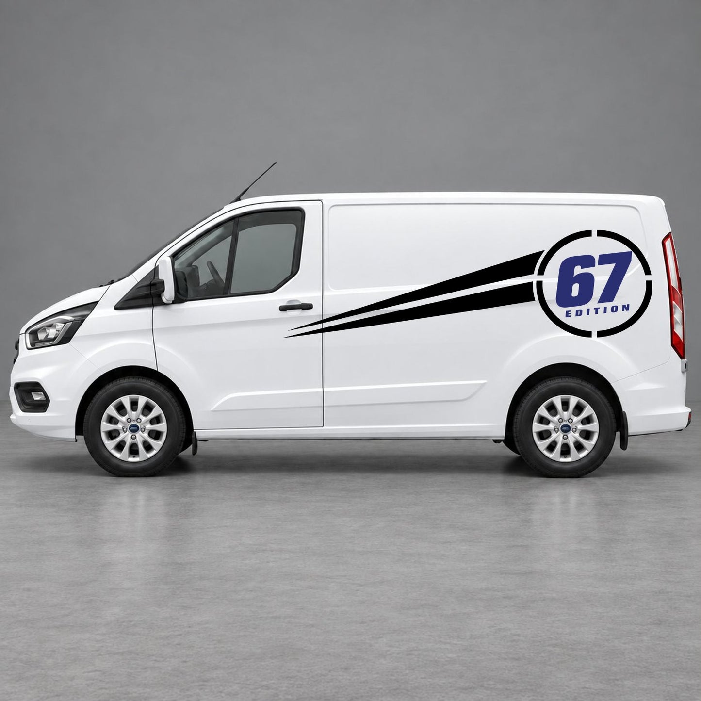 Ford Transit Custom Personalised Number Edition Side Stripes in Black & Navy Blue